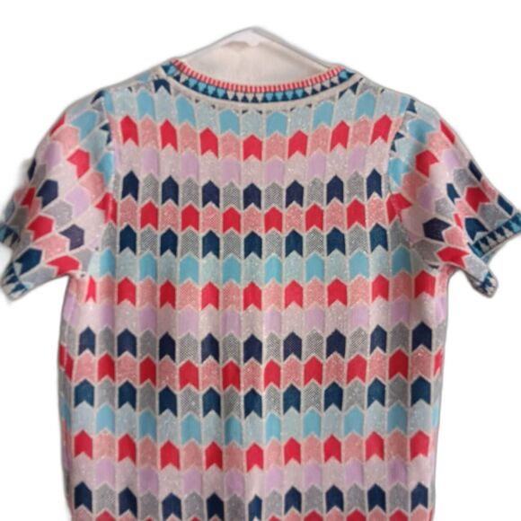 Vintage T-shirt Dress Bodycon Medium Jacquard Knit Geometric Metallic fairy - Picture 4 of 5